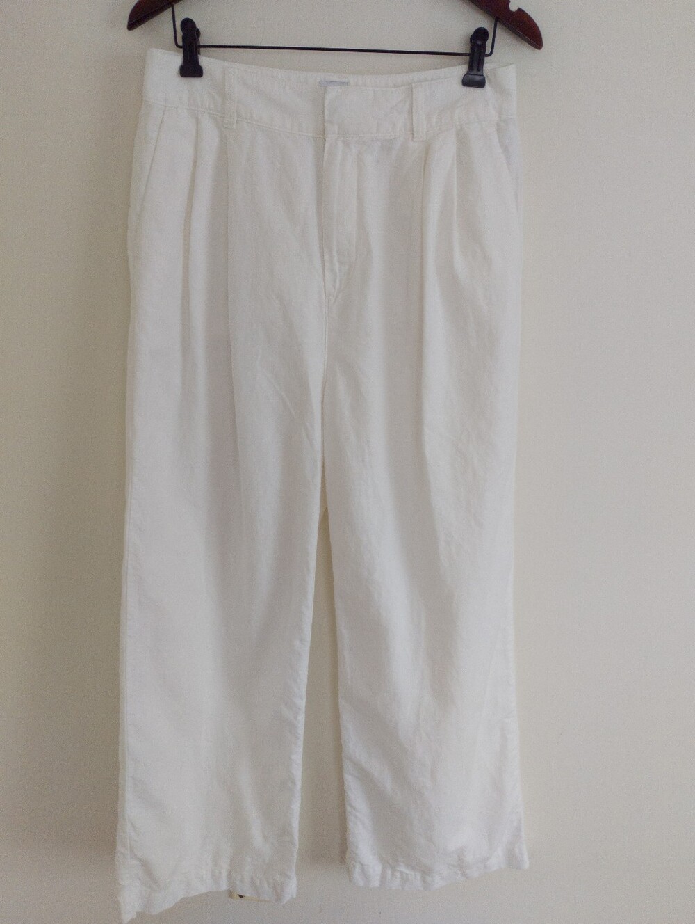 GAP White Linen Cotton Pleated Wide Leg Pants Size 10 Trousers